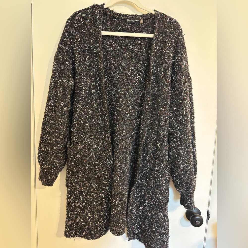 Knitizen Chunky Teacher Knit Cozy Black and White Cardigan with pockets